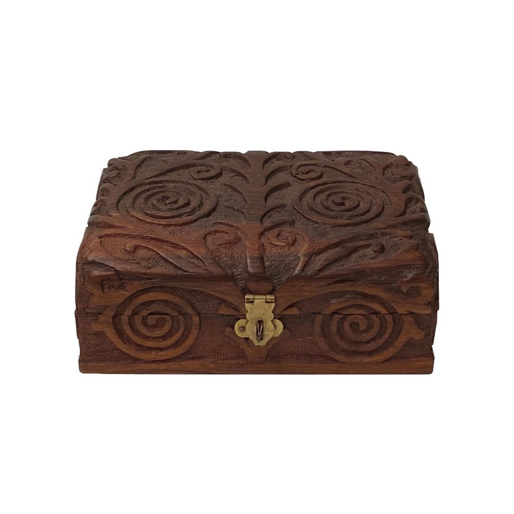 Brown Dimensional Relief Scroll Motif Rectangular Storage Box Chest ws2091